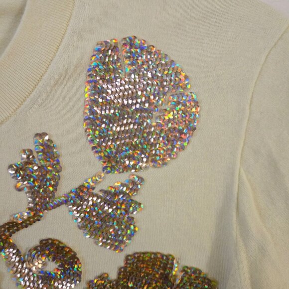 J.Crew Jackie Floral Sequin Butter Yellow Gold Cardigan Sweater Size L - Picture 7 of 10